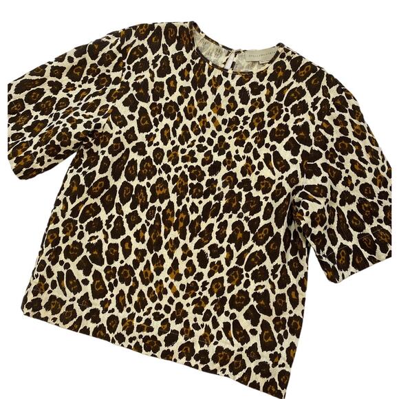 Stella McCartney Linen Leopard Print Oversized Short Sleeve Top - Picture 2 of 5